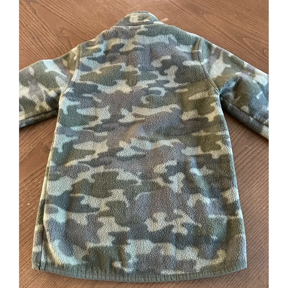 Eddie Bauer Kids Fleece Pullover Size XS 5/6‎ Green Camo Quarter Zip Warm Jacket